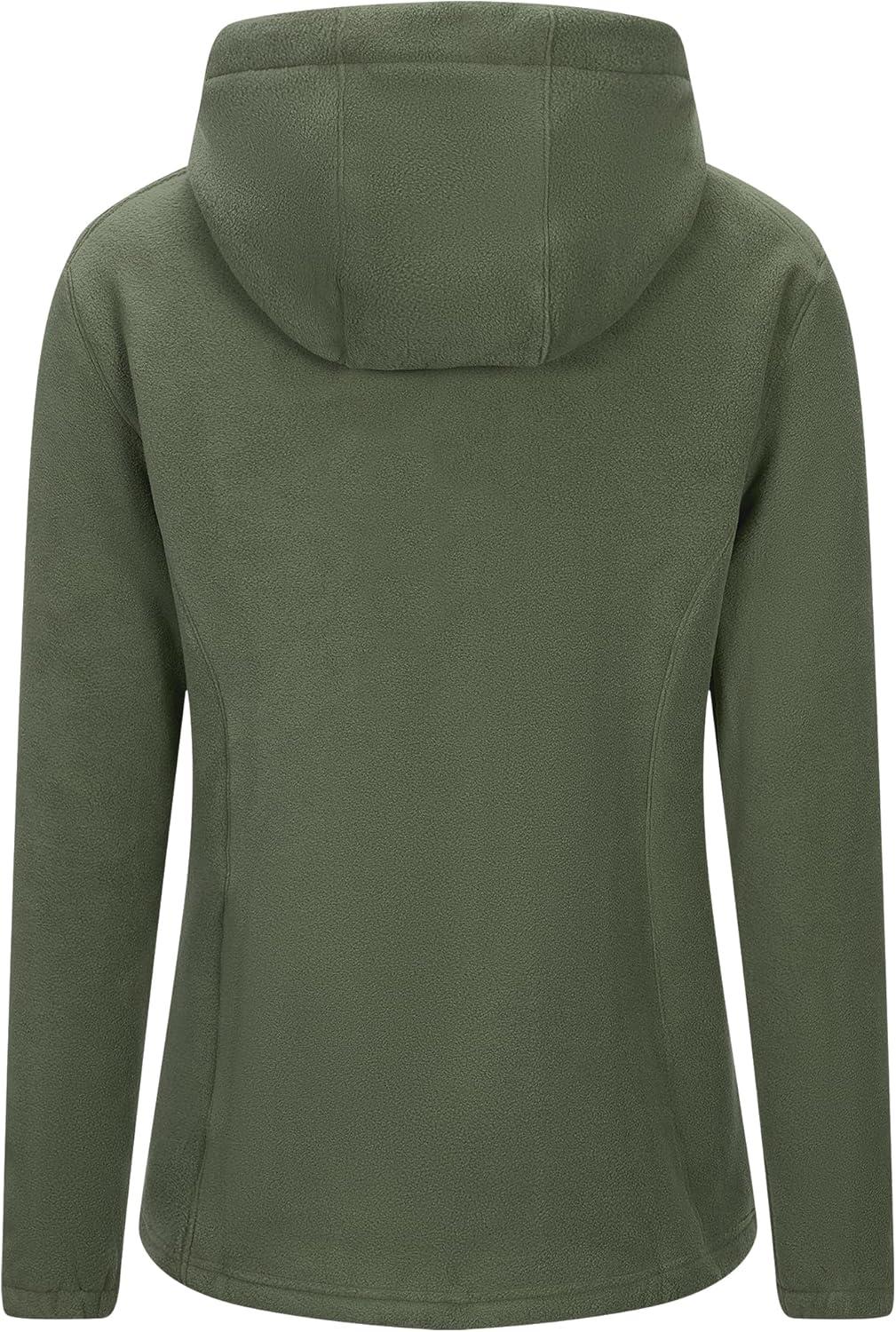 Outdoor Ventures Women’s Full Zip Hooded Fleece Jacket Coat with 6 Pockets, Warm Soft Polar Fleece Casual Hoodie Sweatshirt(Green Gray)
