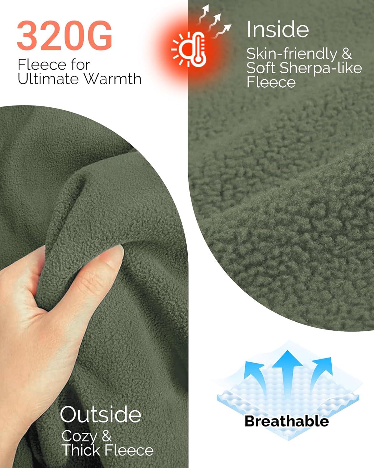 Outdoor Ventures Women’s Full Zip Hooded Fleece Jacket Coat with 6 Pockets, Warm Soft Polar Fleece Casual Hoodie Sweatshirt(Green Gray)
