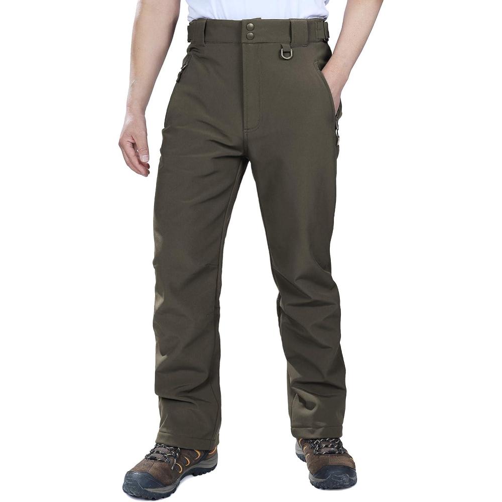 Outdoor Ventures Men’s Lite Waterproof Windproof Fleece Lined Warm Hiking Ski Snow Pants Expandable-Waist(Dark Amy Green)