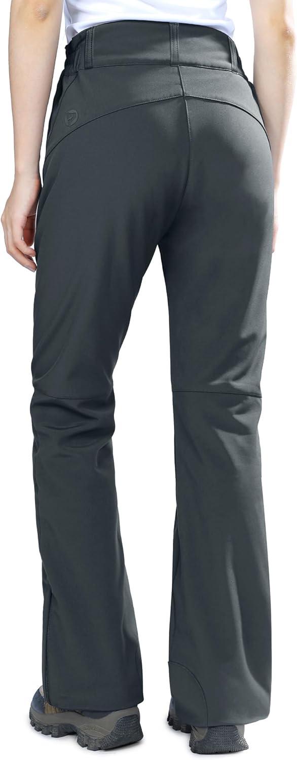 Outdoor Ventures Fleece Lined Waterproof Pants Women Ski Snow Insulated Softshell Snowboard Hiking with Boot Cut(New Dim Grey – Elastic Waistband)