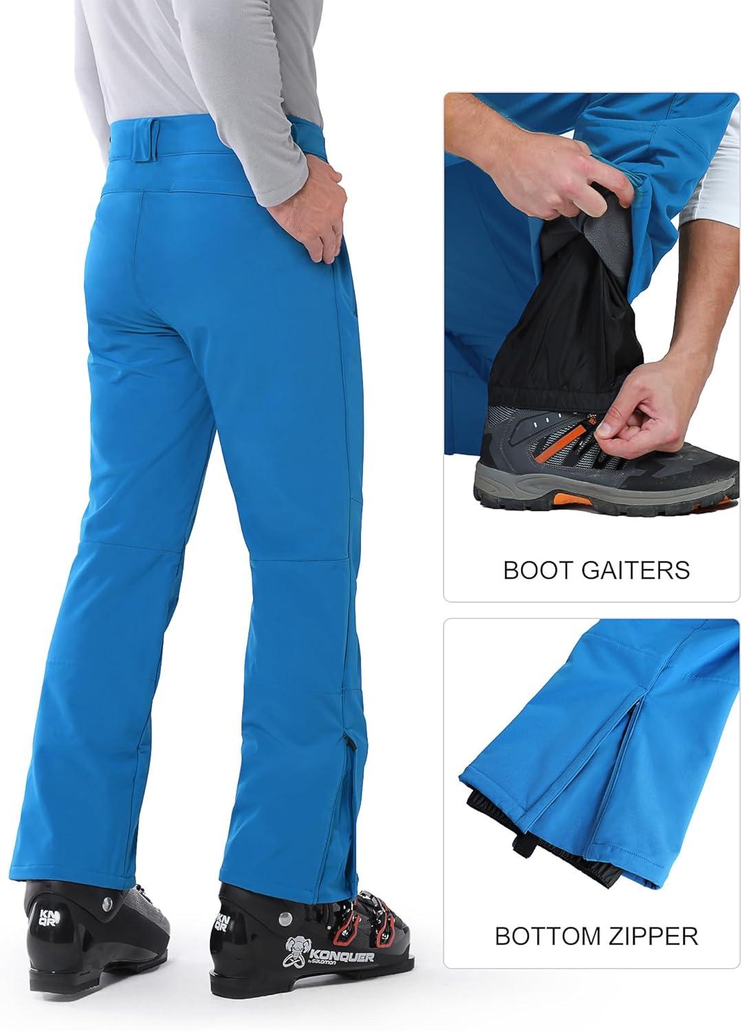 Outdoor Ventures Mens Snow Bibs Waterproof Insulated Overalls Ski Pants Warm Winter Snowboarding Detachable(Lake Blue)