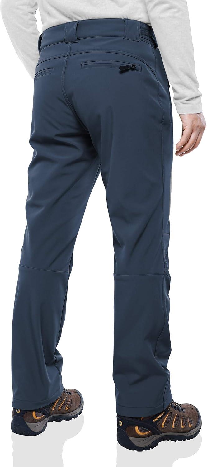 Outdoor Ventures Men’s Lite Waterproof Windproof Fleece Lined Warm Hiking Ski Snow Pants Expandable-Waist(Dark Denim- Natural Waist)