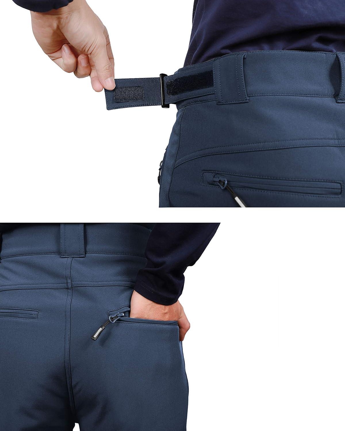 Outdoor Ventures Men’s Lite Waterproof Windproof Fleece Lined Warm Hiking Ski Snow Pants Expandable-Waist(Dark Denim- Natural Waist)