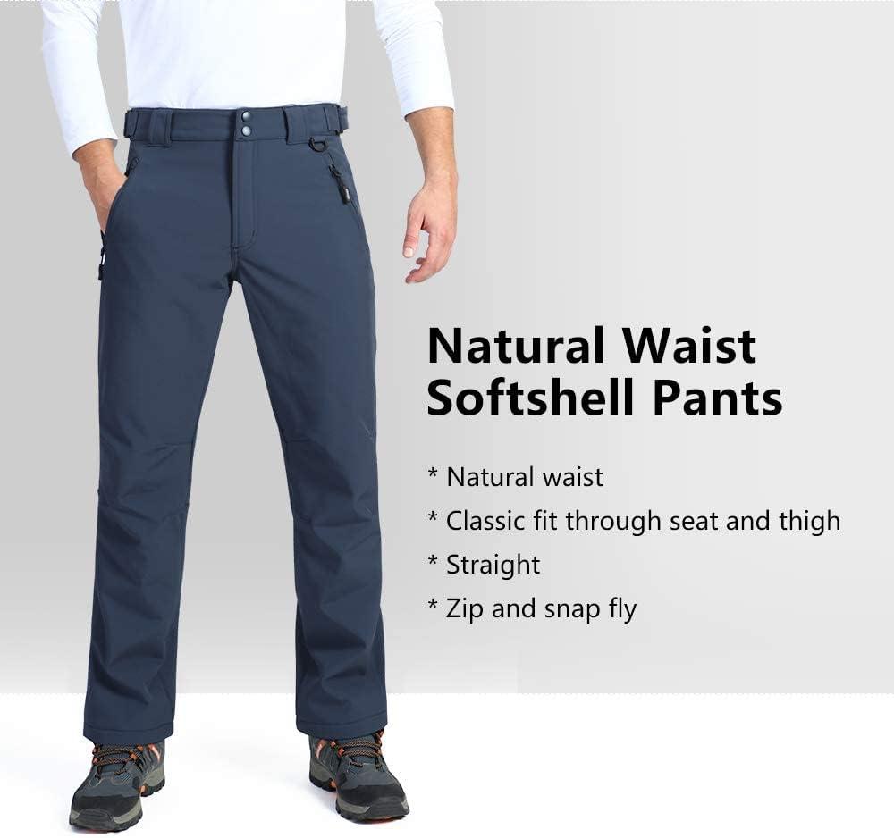 Outdoor Ventures Men’s Lite Waterproof Windproof Fleece Lined Warm Hiking Ski Snow Pants Expandable-Waist(Dark Denim- Natural Waist)