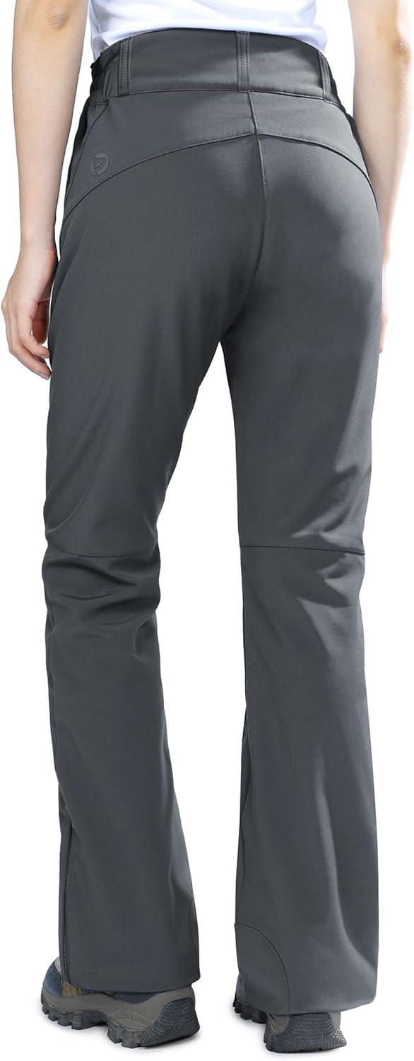 Outdoor Ventures Fleece Lined Waterproof Pants Women Ski Snow Insulated Softshell Snowboard Hiking with Boot Cut(New Dark Grey – Elastic Waistband)