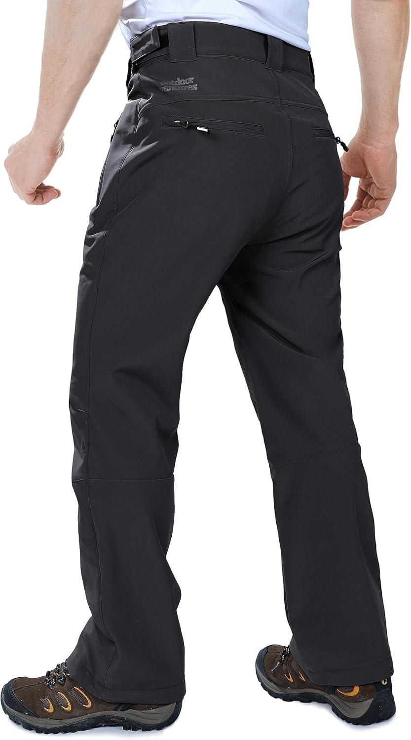 Outdoor Ventures Men’s Lite Waterproof Windproof Fleece Lined Warm Hiking Ski Snow Pants Expandable-Waist(Black- High Waist)