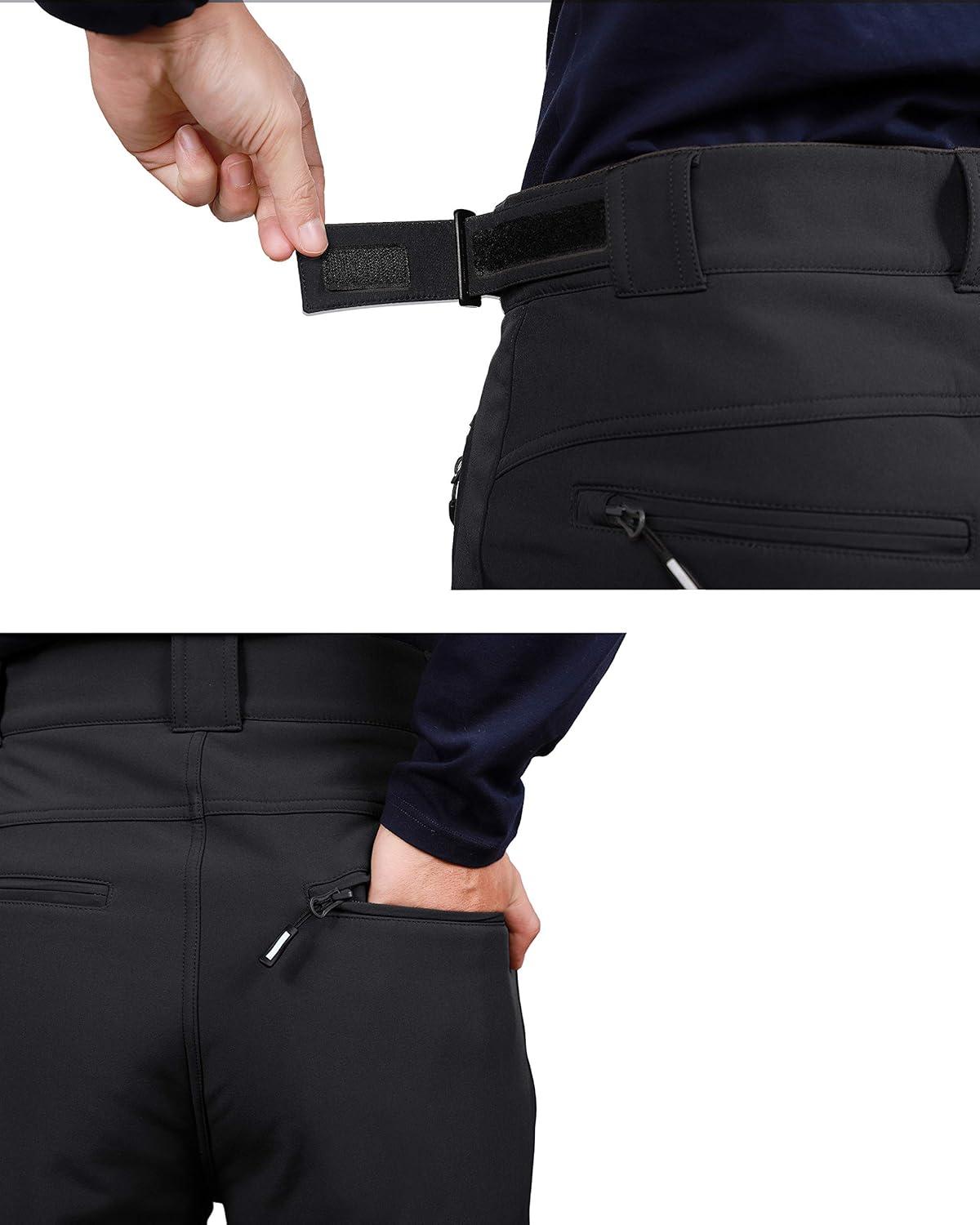 Outdoor Ventures Men’s Lite Waterproof Windproof Fleece Lined Warm Hiking Ski Snow Pants Expandable-Waist(Black- High Waist)