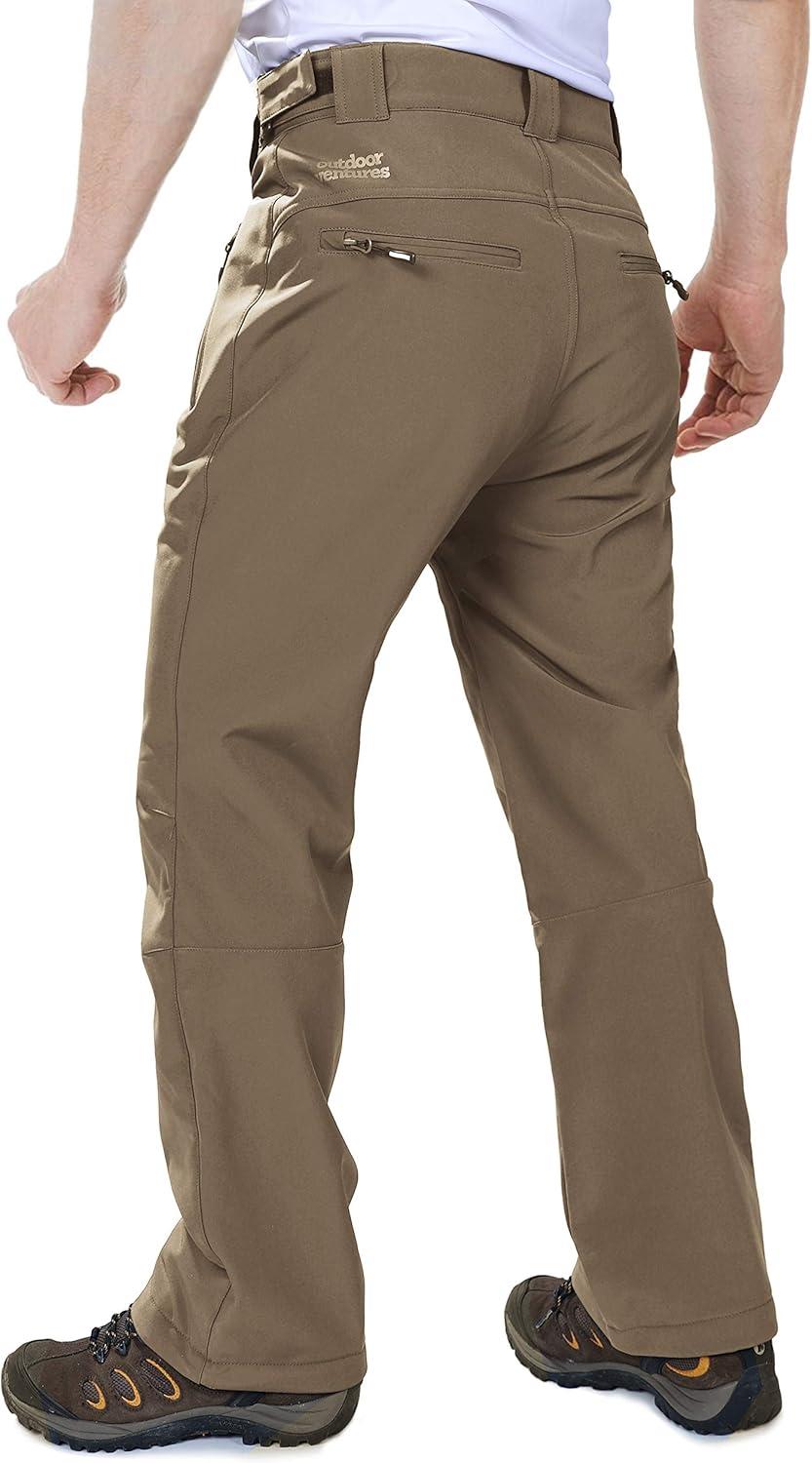 Outdoor Ventures Men’s Lite Waterproof Windproof Fleece Lined Warm Hiking Ski Snow Pants Expandable-Waist(Light Brown- High Waist)