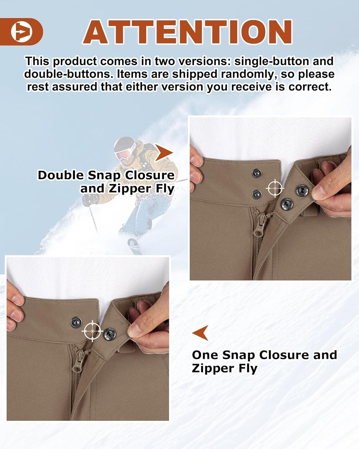 Outdoor Ventures Men’s Lite Waterproof Windproof Fleece Lined Warm Hiking Ski Snow Pants Expandable-Waist(Light Brown- High Waist)