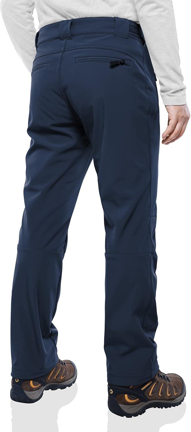 Outdoor Ventures Men’s Lite Waterproof Windproof Fleece Lined Warm Hiking Ski Snow Pants Expandable-Waist(Navy- New)