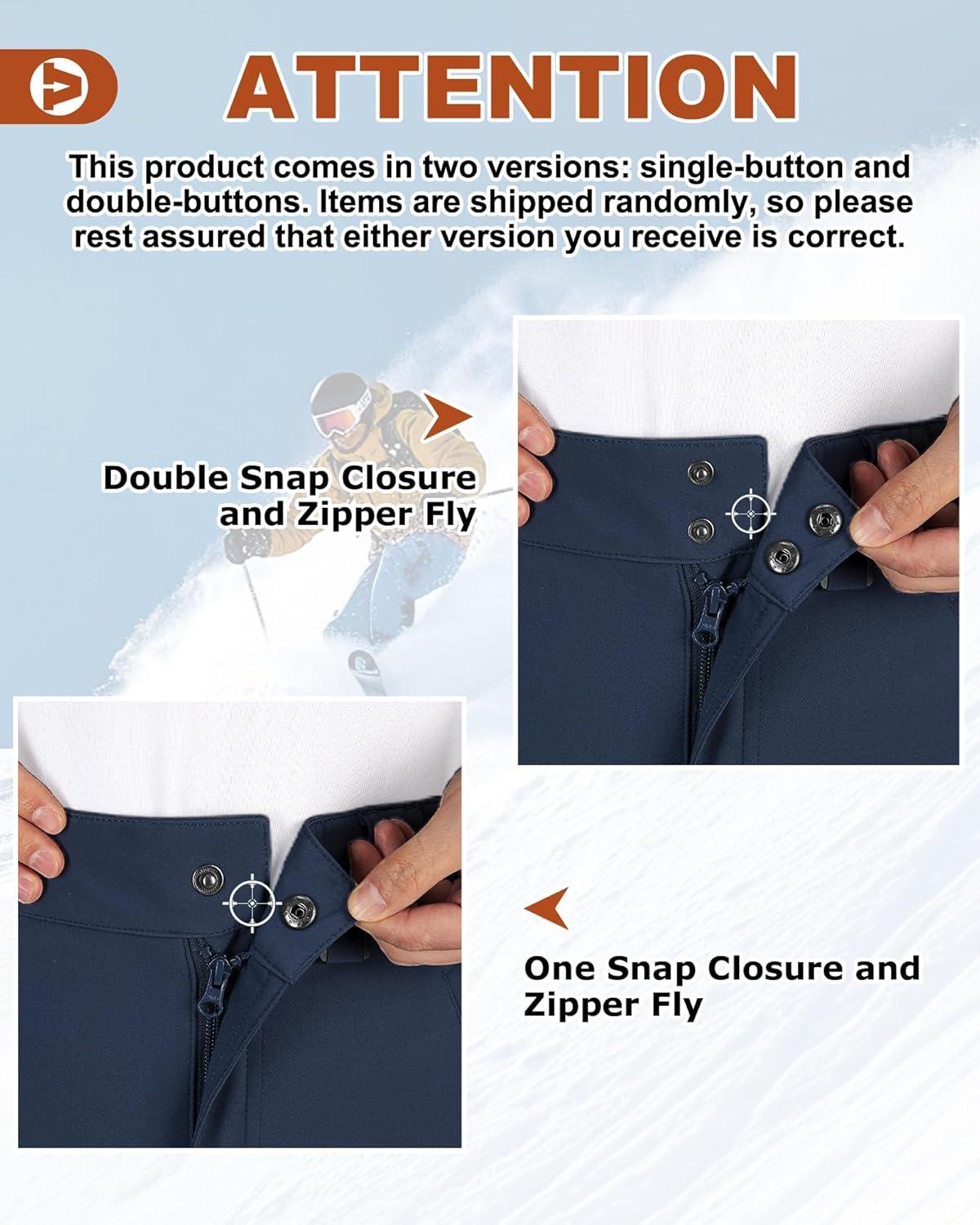 Outdoor Ventures Men’s Lite Waterproof Windproof Fleece Lined Warm Hiking Ski Snow Pants Expandable-Waist(Navy- New)