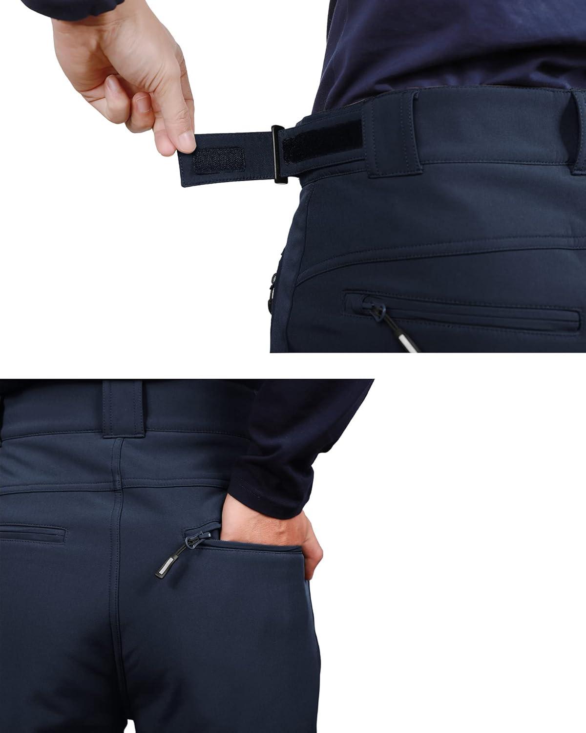 Outdoor Ventures Men’s Lite Waterproof Windproof Fleece Lined Warm Hiking Ski Snow Pants Expandable-Waist(Navy- New)