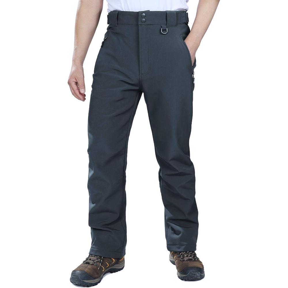 Outdoor Ventures Men’s Lite Waterproof Windproof Fleece Lined Warm Hiking Ski Snow Pants Expandable-Waist(Dim Grey- High Waist)