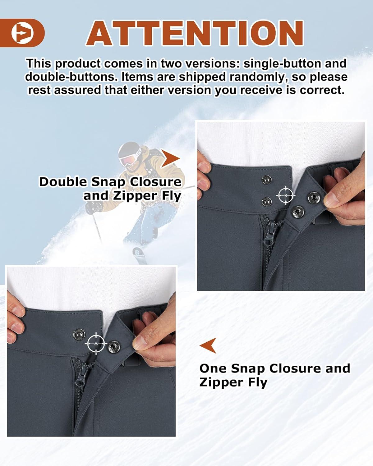 Outdoor Ventures Men’s Lite Waterproof Windproof Fleece Lined Warm Hiking Ski Snow Pants Expandable-Waist(Dim Grey- High Waist)