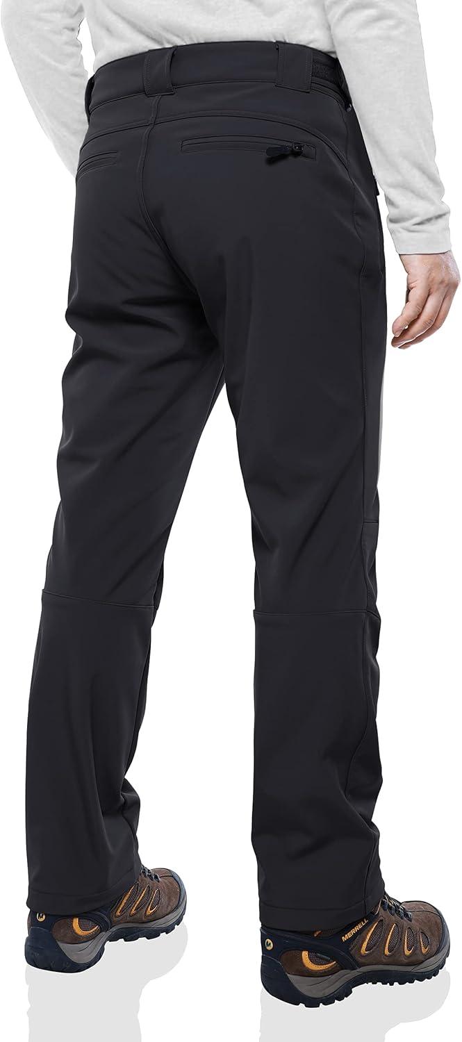 Outdoor Ventures Men’s Lite Waterproof Windproof Fleece Lined Warm Hiking Ski Snow Pants Expandable-Waist(Black- Natural Waist)