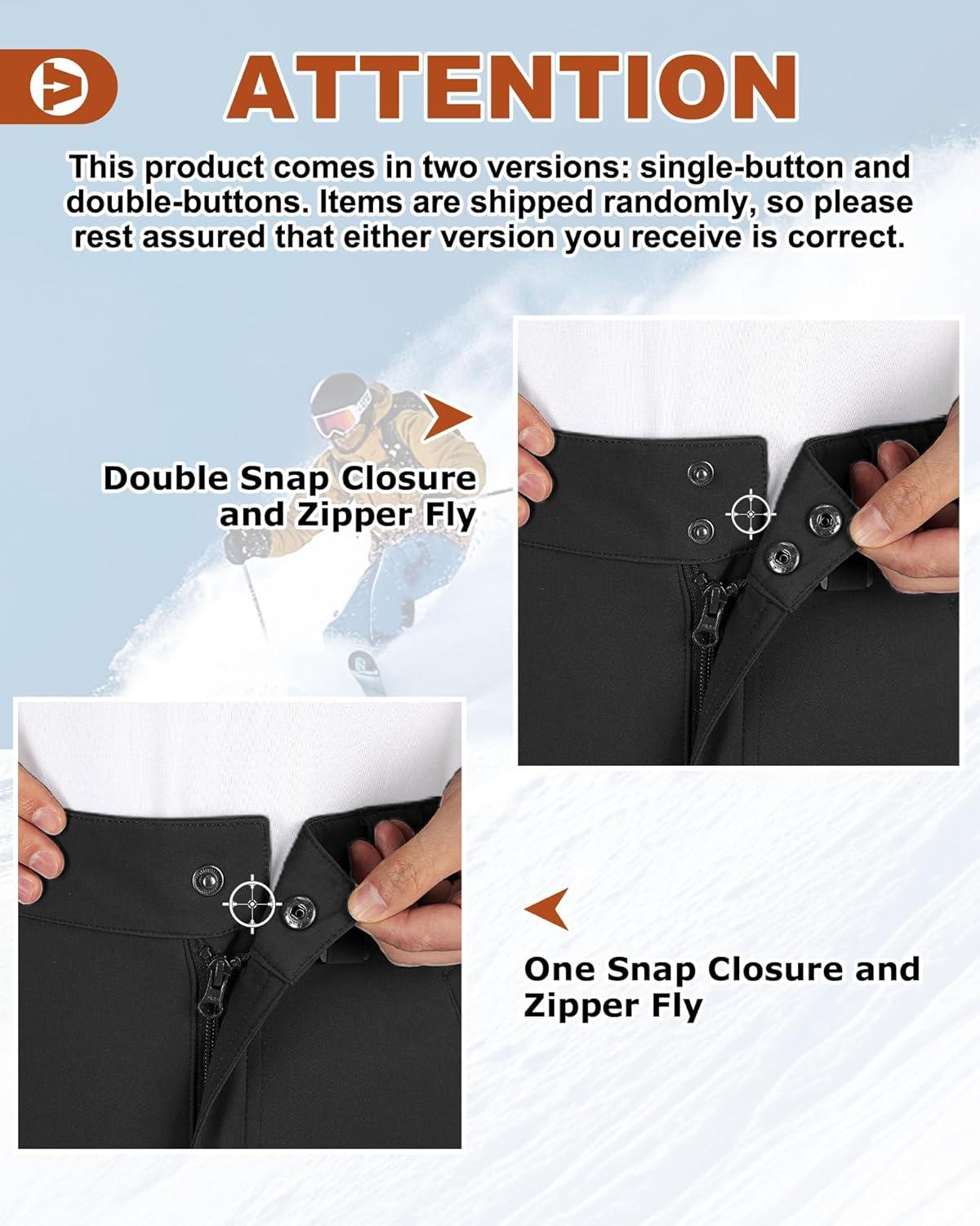 Outdoor Ventures Men’s Lite Waterproof Windproof Fleece Lined Warm Hiking Ski Snow Pants Expandable-Waist(Black- Natural Waist)