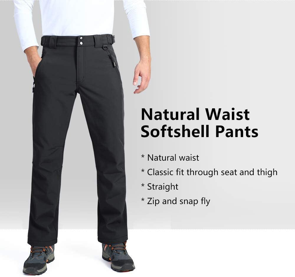 Outdoor Ventures Men’s Lite Waterproof Windproof Fleece Lined Warm Hiking Ski Snow Pants Expandable-Waist(Black- Natural Waist)