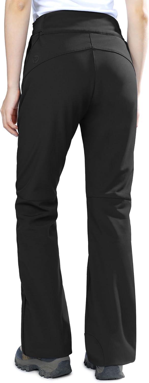 Outdoor Ventures Fleece Lined Waterproof Pants Women Ski Snow Insulated Softshell Snowboard Hiking with Boot Cut(New Black – Velcro Waistband)