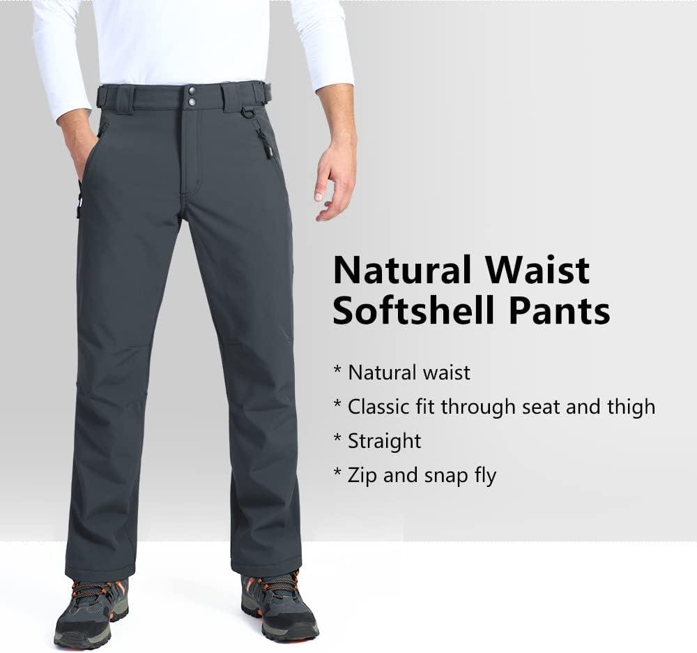 Outdoor Ventures Men’s Lite Waterproof Windproof Fleece Lined Warm Hiking Ski Snow Pants Expandable-Waist(Dim Grey- Natural Waist)