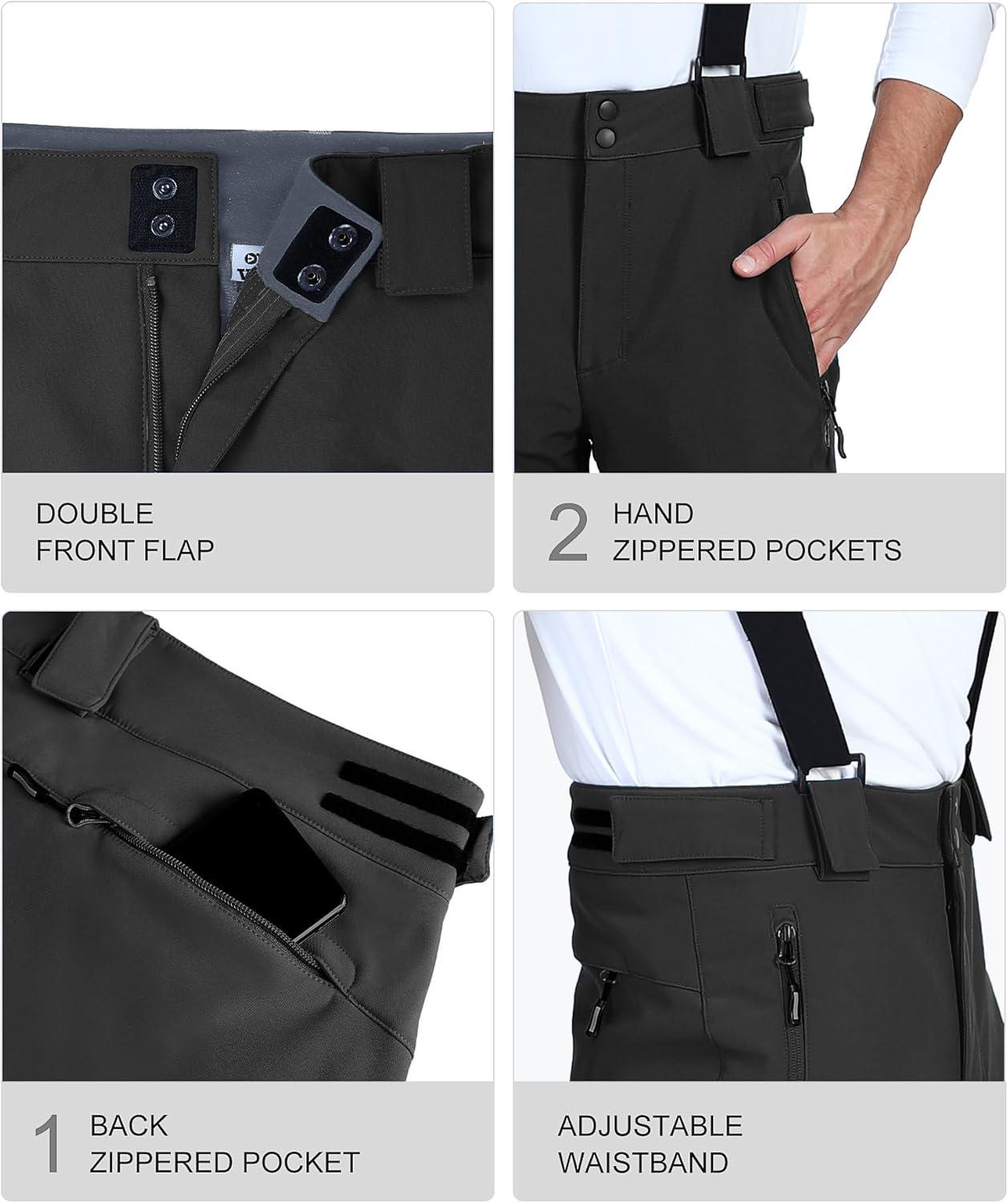 Outdoor Ventures Mens Snow Bibs Waterproof Insulated Overalls Ski Pants Warm Winter Snowboarding Detachable(Black-1)