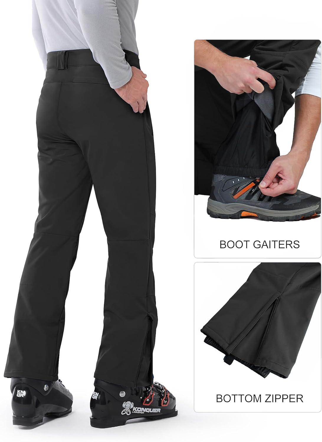 Outdoor Ventures Mens Snow Bibs Waterproof Insulated Overalls Ski Pants Warm Winter Snowboarding Detachable(Black-1)