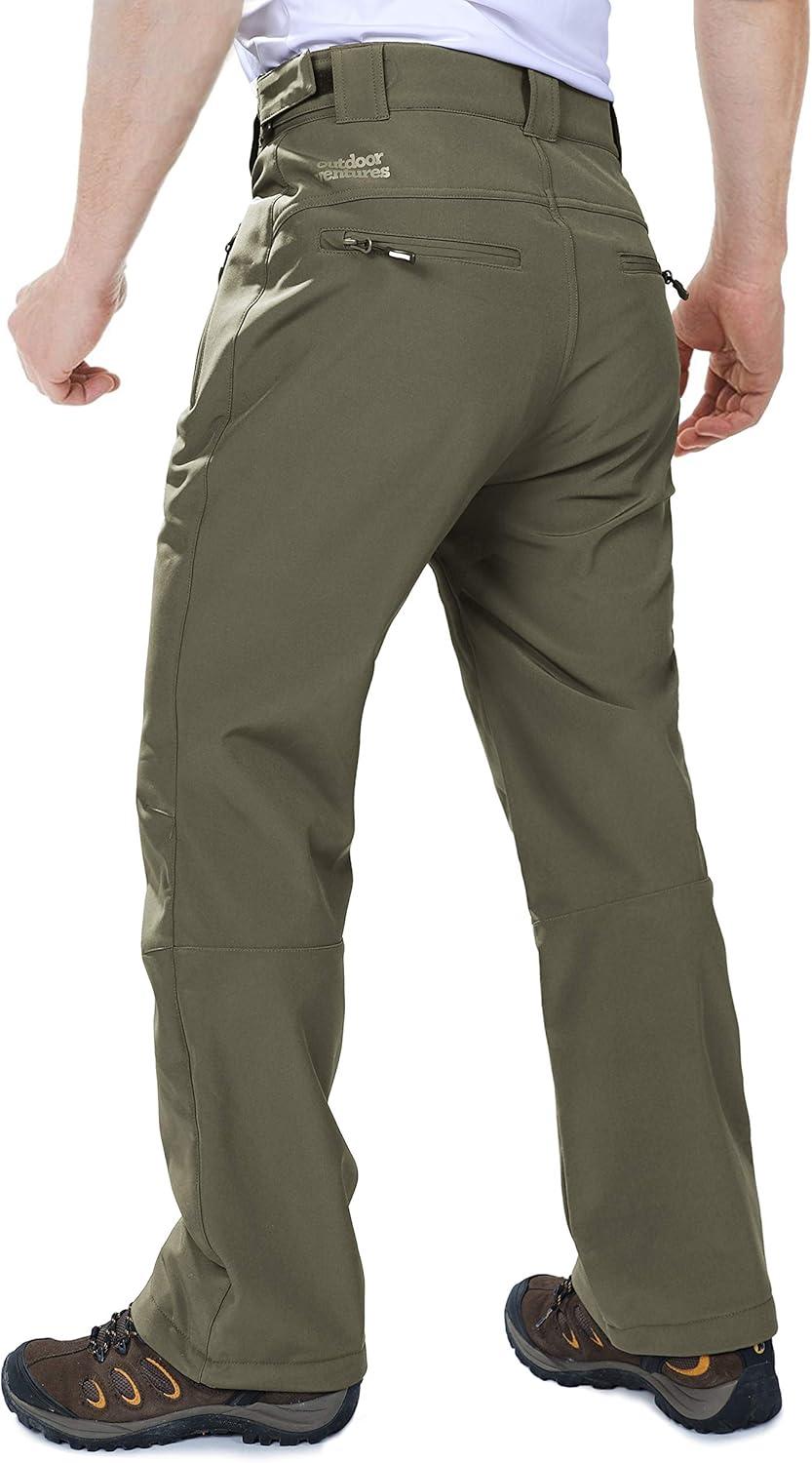 Outdoor Ventures Men’s Lite Waterproof Windproof Fleece Lined Warm Hiking Ski Snow Pants Expandable-Waist(Olive Green)