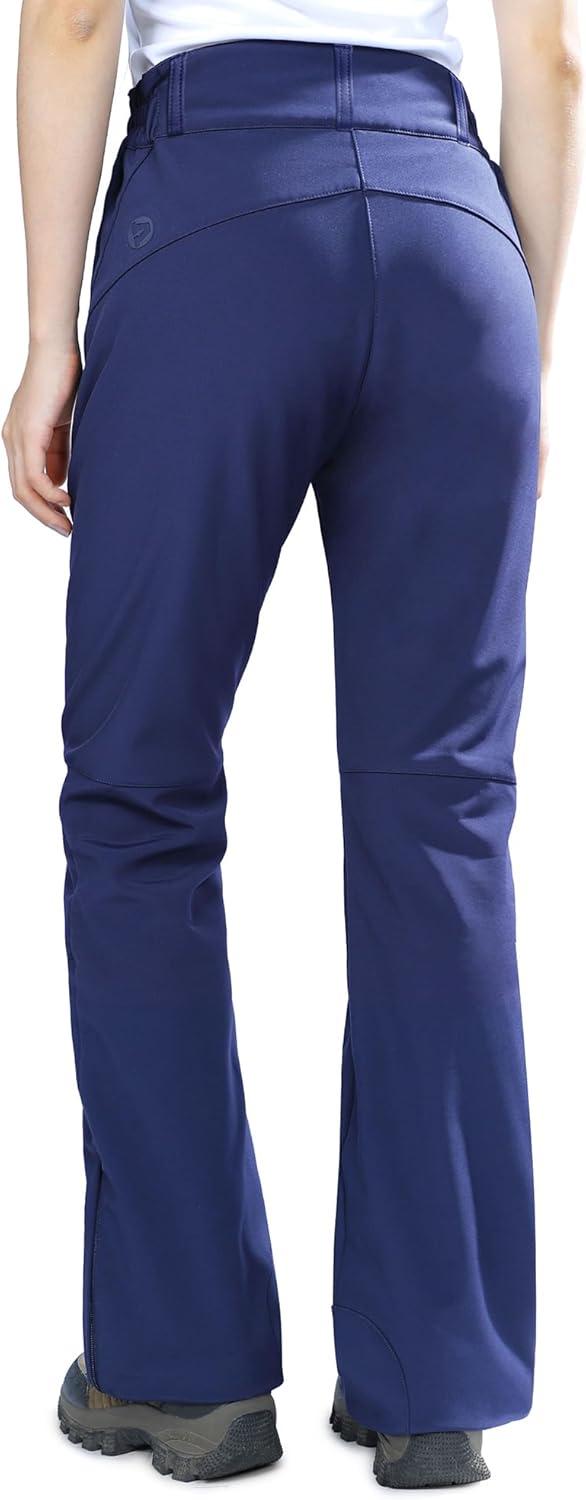 Outdoor Ventures Fleece Lined Waterproof Pants Women Ski Snow Insulated Softshell Snowboard Hiking with Boot Cut(New Dark Blue – Elastic Waistband)