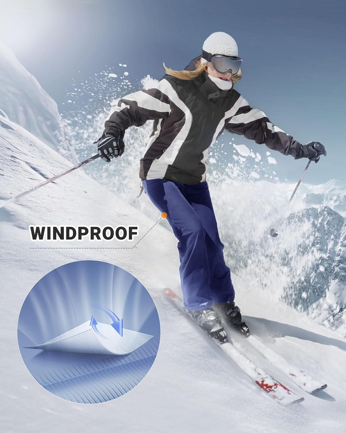 Outdoor Ventures Fleece Lined Waterproof Pants Women Ski Snow Insulated Softshell Snowboard Hiking with Boot Cut(New Dark Blue – Elastic Waistband)
