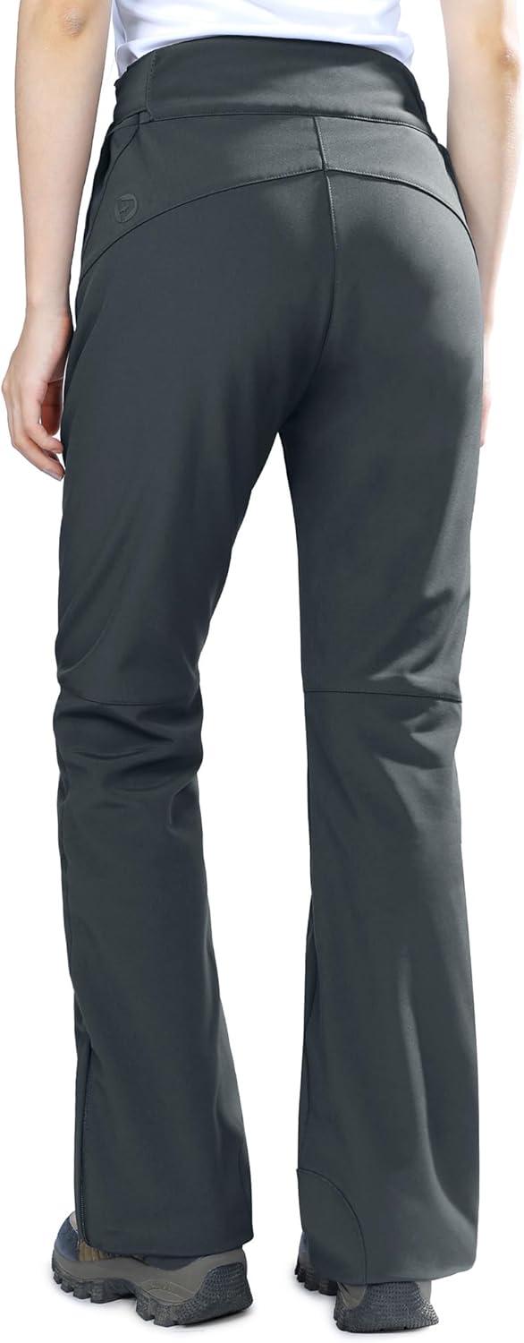Outdoor Ventures Fleece Lined Waterproof Pants Women Ski Snow Insulated Softshell Snowboard Hiking with Boot Cut(New Dim Grey – Velcro Waistband)