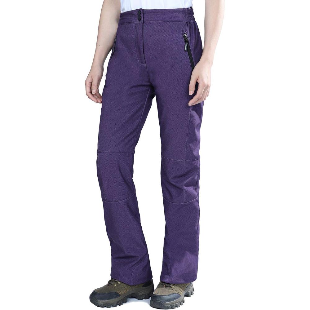 Outdoor Ventures Women’s Idra Fleece Lined Hiking Pants Outdoor Softshell Waterproof Snow Pants Windproof Ski Pants(Purple Melange)