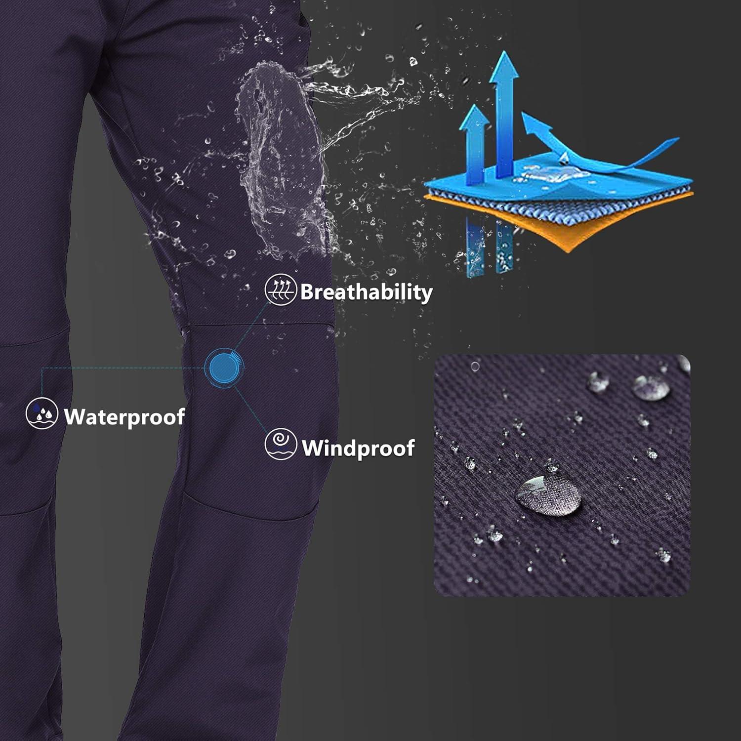 Outdoor Ventures Women’s Idra Fleece Lined Hiking Pants Outdoor Softshell Waterproof Snow Pants Windproof Ski Pants(Purple Melange)