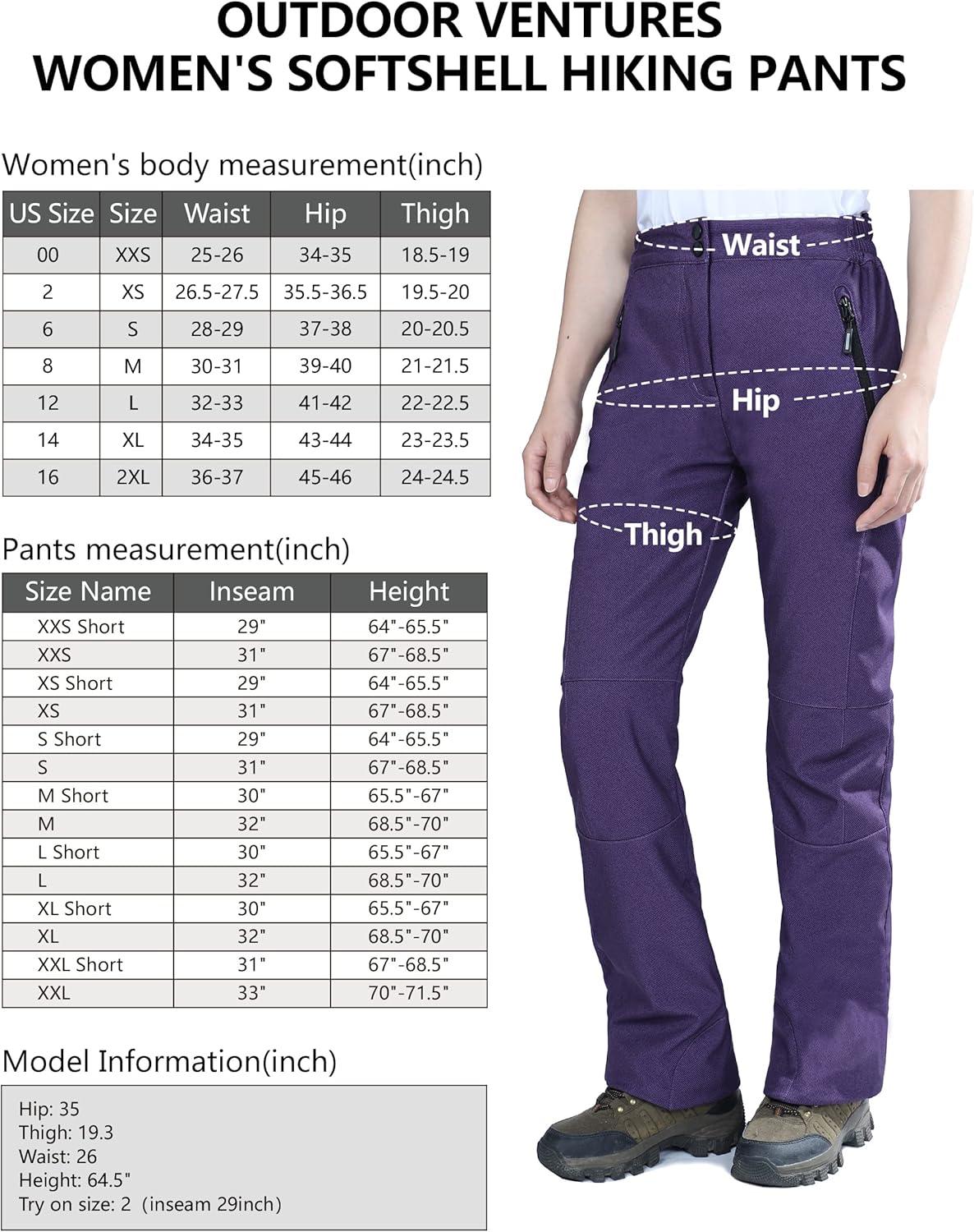 Outdoor Ventures Women’s Idra Fleece Lined Hiking Pants Outdoor Softshell Waterproof Snow Pants Windproof Ski Pants(Purple Melange)