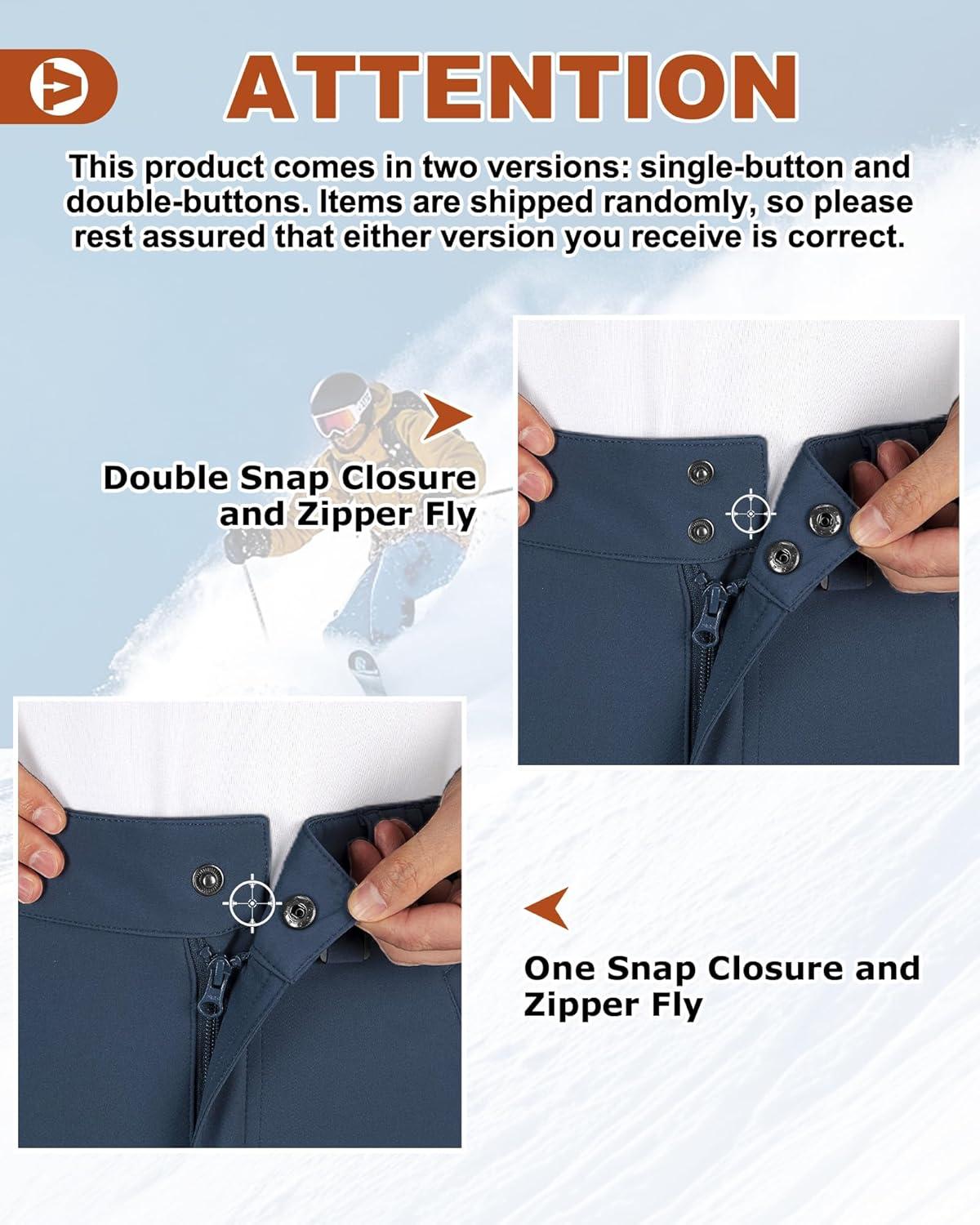 Outdoor Ventures Men’s Lite Waterproof Windproof Fleece Lined Warm Hiking Ski Snow Pants Expandable-Waist(Dark Denim- High Waist)