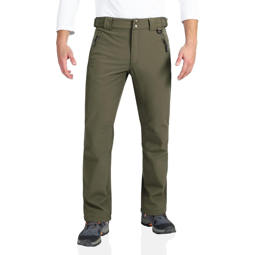 Outdoor Ventures Men’s Lite Waterproof Windproof Fleece Lined Warm Hiking Ski Snow Pants Expandable-Waist(Olive Green- New)
