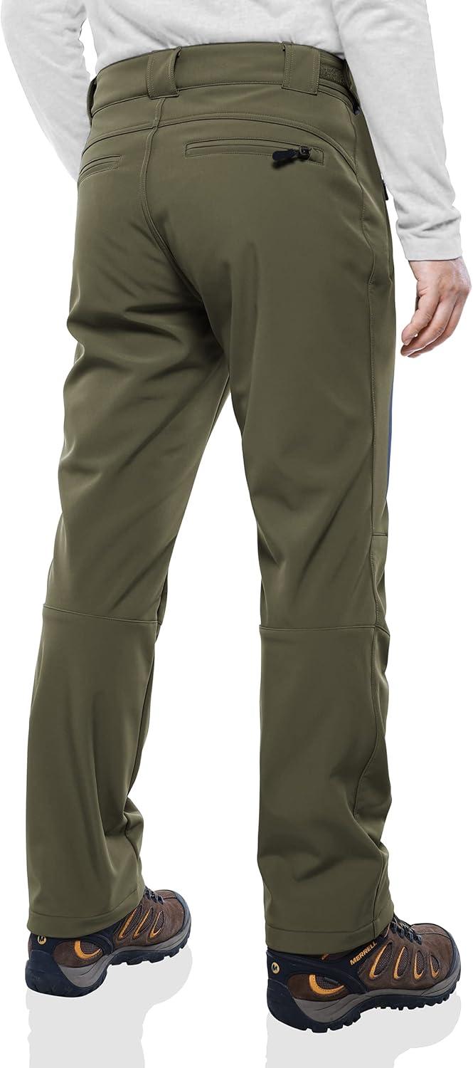 Outdoor Ventures Men’s Lite Waterproof Windproof Fleece Lined Warm Hiking Ski Snow Pants Expandable-Waist(Olive Green- New)