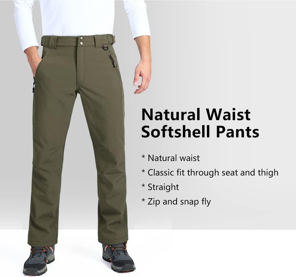 Outdoor Ventures Men’s Lite Waterproof Windproof Fleece Lined Warm Hiking Ski Snow Pants Expandable-Waist(Olive Green- New)