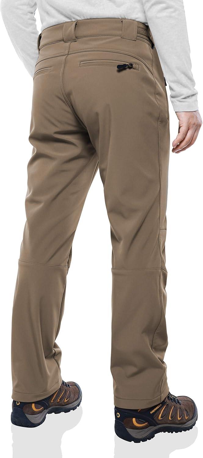 Outdoor Ventures Men’s Lite Waterproof Windproof Fleece Lined Warm Hiking Ski Snow Pants Expandable-Waist(Light Brown- Natural Waist)
