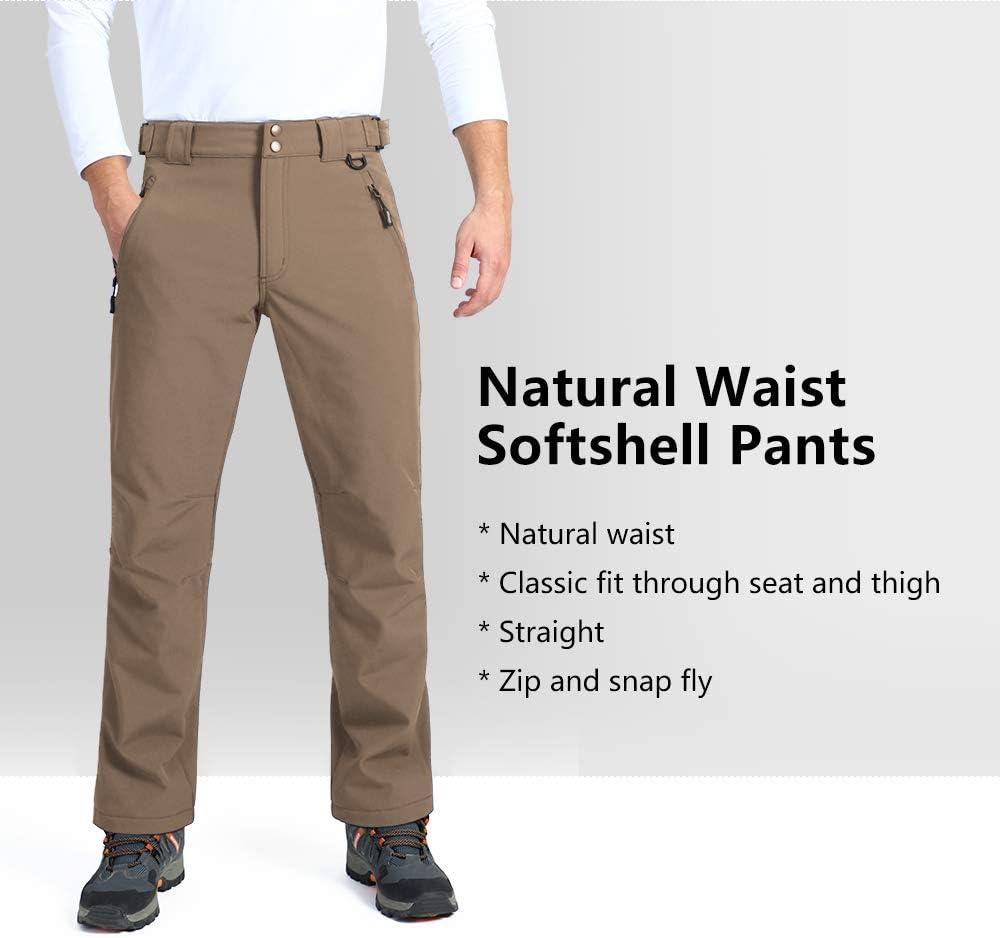 Outdoor Ventures Men’s Lite Waterproof Windproof Fleece Lined Warm Hiking Ski Snow Pants Expandable-Waist(Light Brown- Natural Waist)