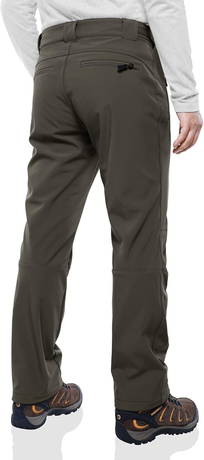 Outdoor Ventures Men’s Lite Waterproof Windproof Fleece Lined Warm Hiking Ski Snow Pants Expandable-Waist(Dark Amy Green- New)