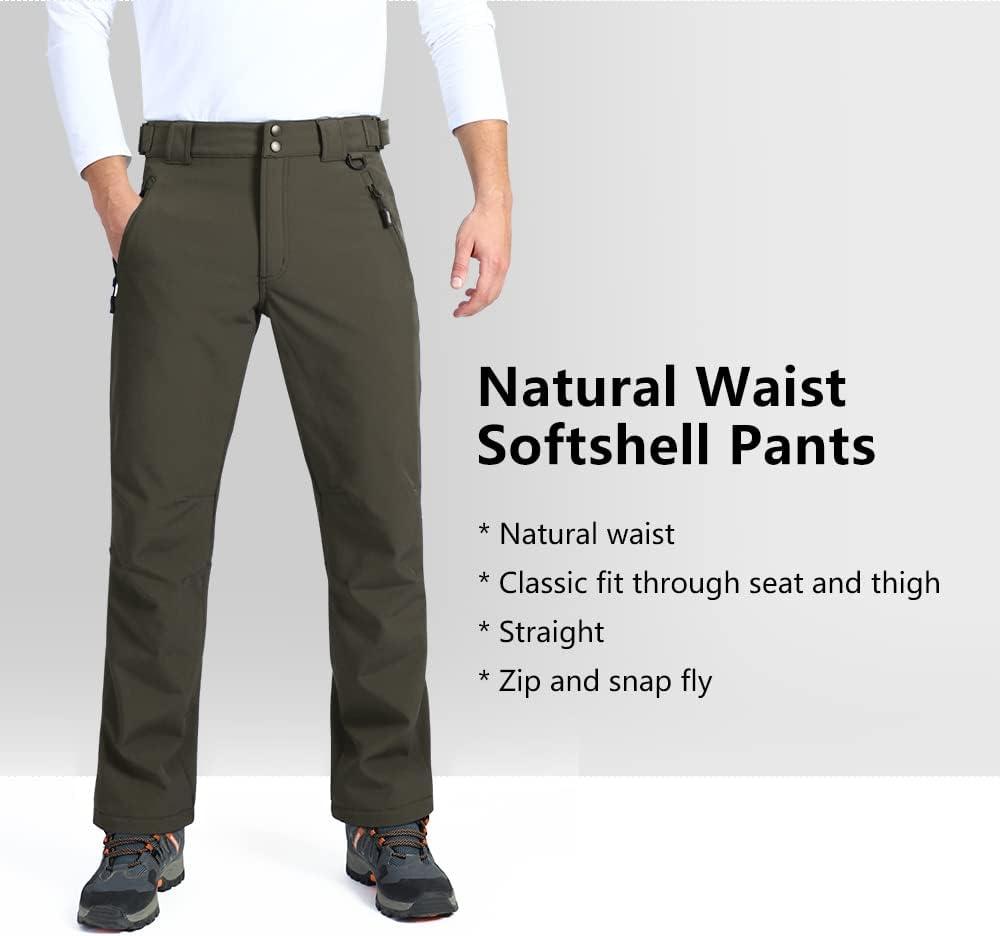 Outdoor Ventures Men’s Lite Waterproof Windproof Fleece Lined Warm Hiking Ski Snow Pants Expandable-Waist(Dark Amy Green- New)