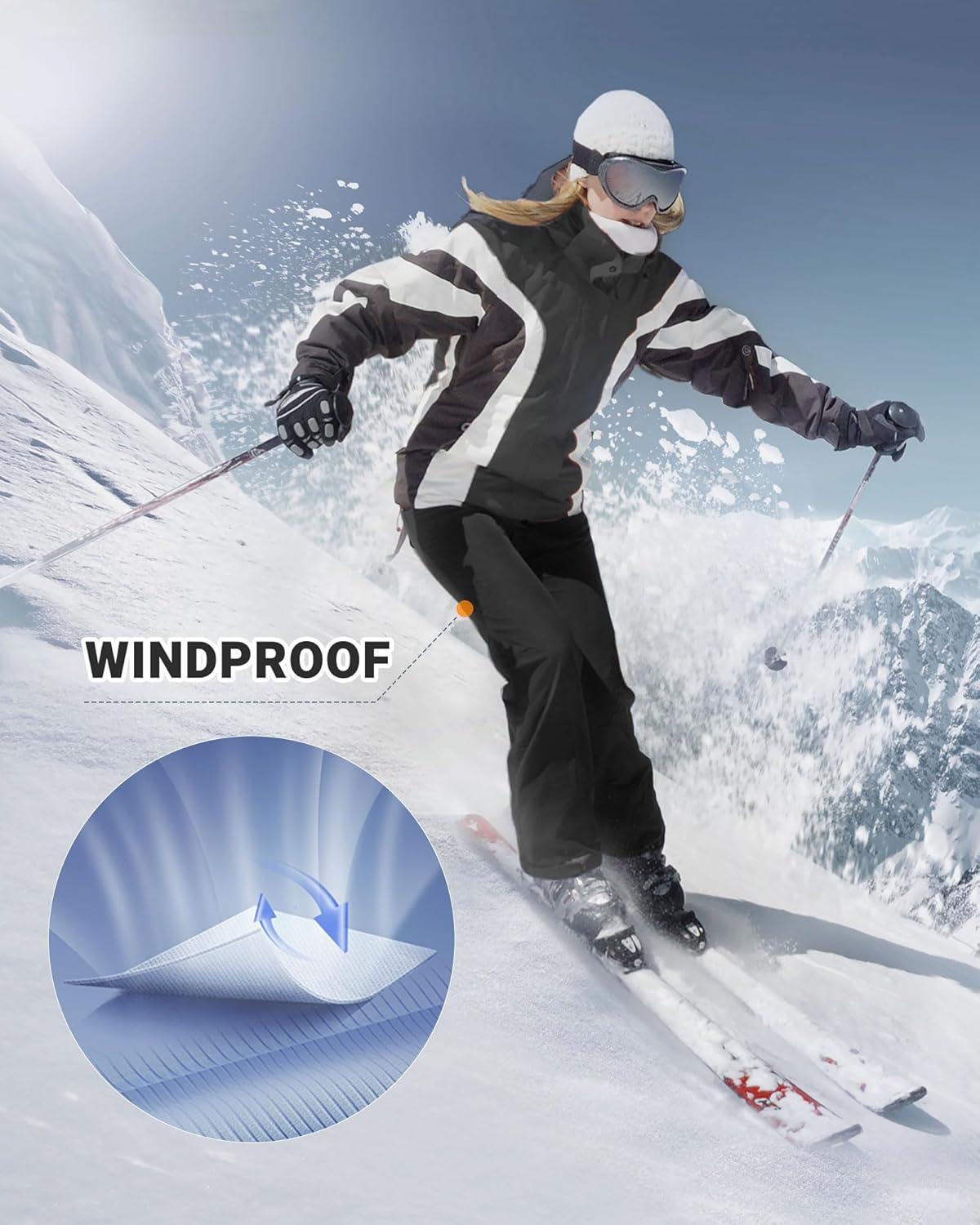Outdoor Ventures Fleece Lined Waterproof Pants Women Ski Snow Insulated Softshell Snowboard Hiking with Boot Cut(New Black – Elastic Waistband)