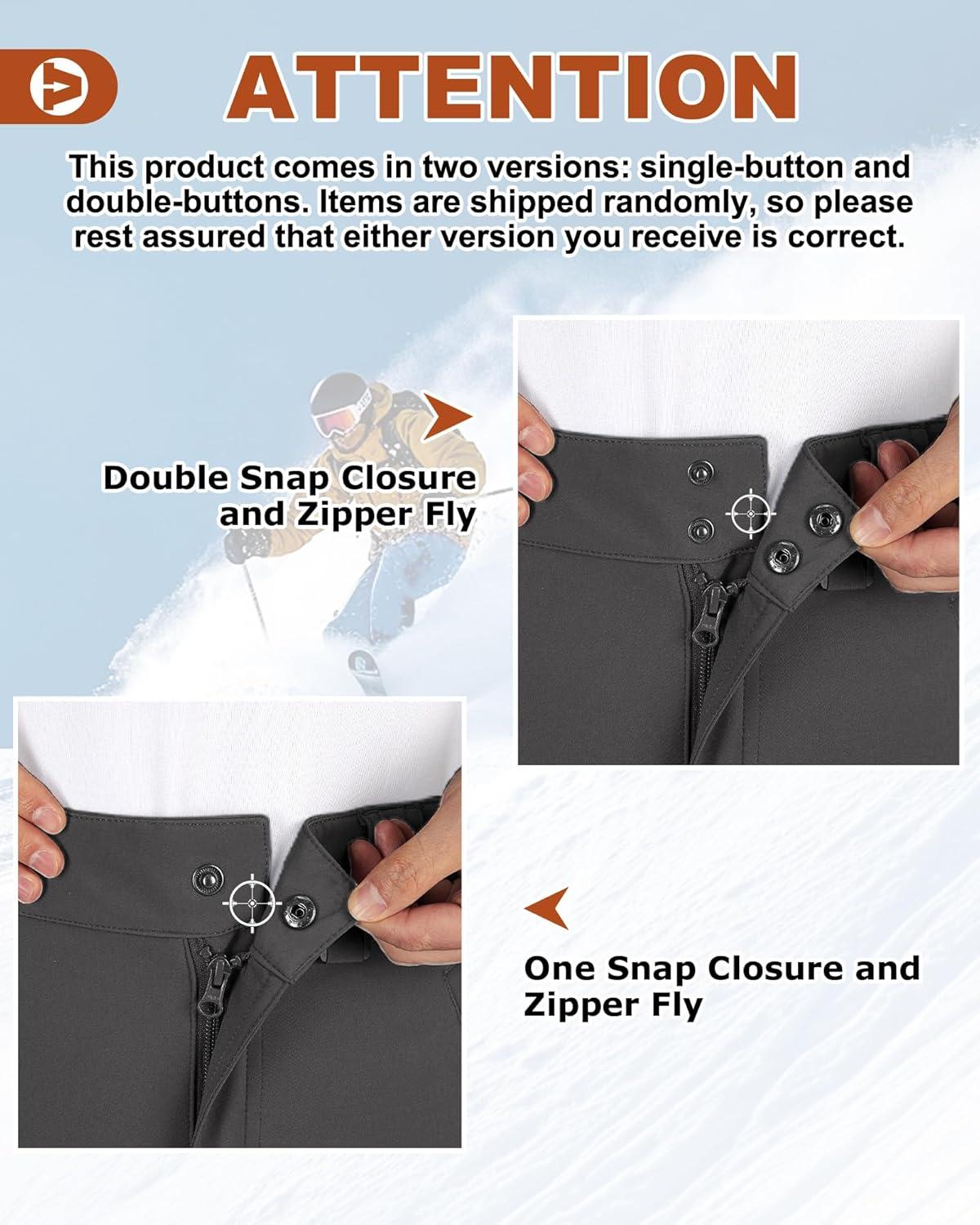 Outdoor Ventures Men’s Lite Waterproof Windproof Fleece Lined Warm Hiking Ski Snow Pants Expandable-Waist(Grey- New)