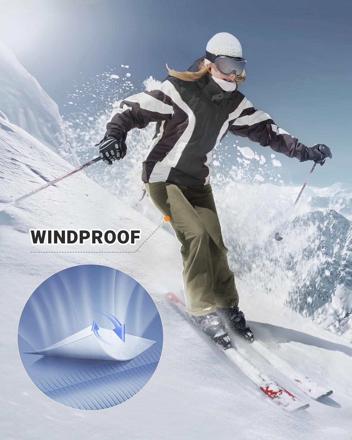 Outdoor Ventures Fleece Lined Waterproof Pants Women Ski Snow Insulated Softshell Snowboard Hiking with Boot Cut(New Olive Green – Elastic Waistband)
