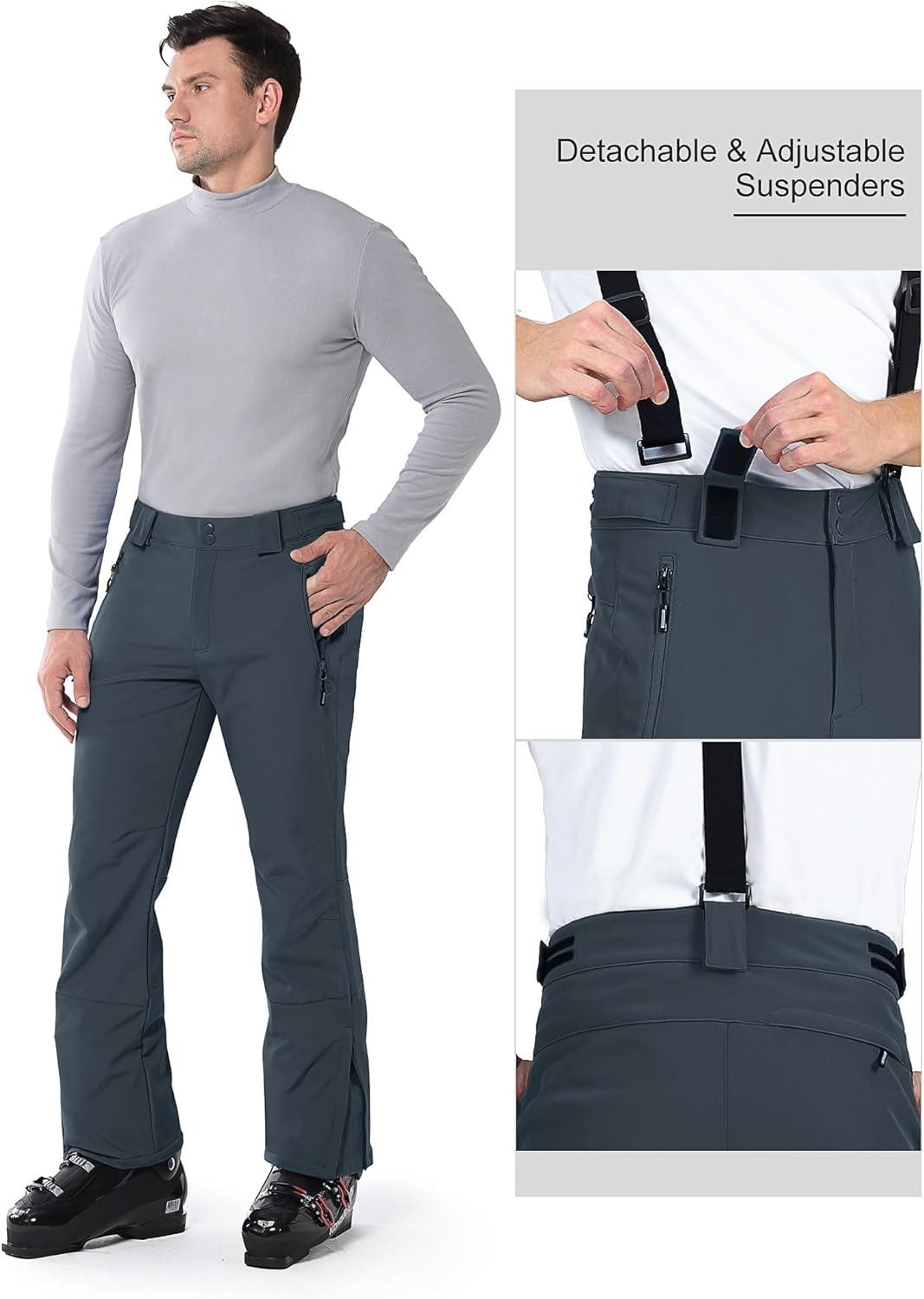 Outdoor Ventures Mens Snow Bibs Waterproof Insulated Overalls Ski Pants Warm Winter Snowboarding Detachable(Dimgrey)
