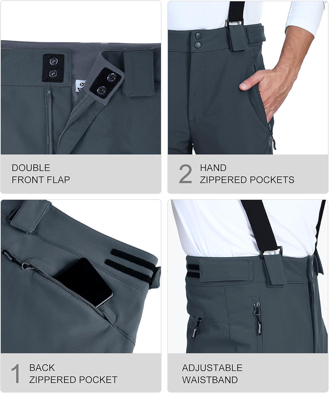 Outdoor Ventures Mens Snow Bibs Waterproof Insulated Overalls Ski Pants Warm Winter Snowboarding Detachable(Dimgrey)