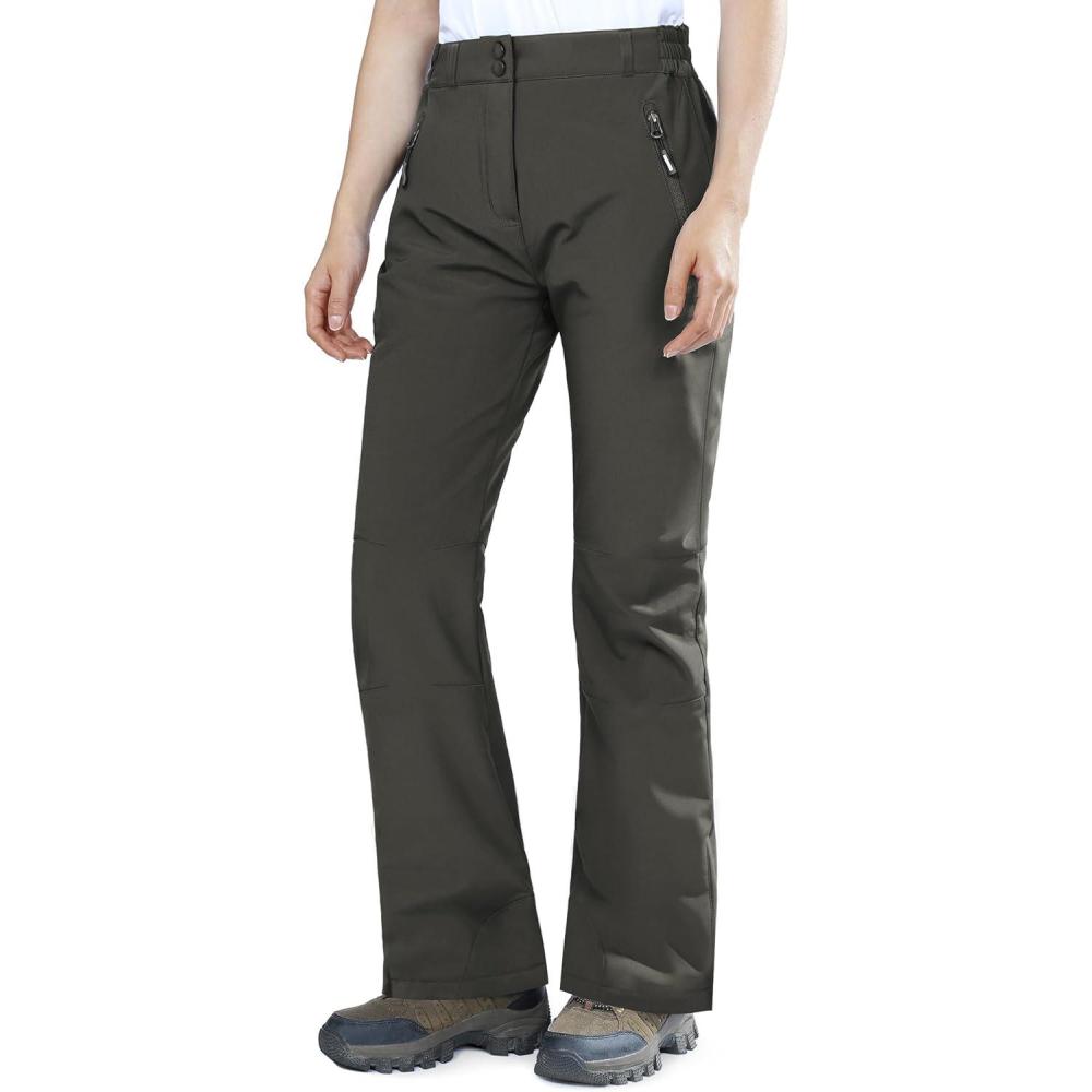 Outdoor Ventures Fleece Lined Waterproof Pants Women Ski Snow Insulated Softshell Snowboard Hiking with Boot Cut(New Grey – Elastic Waistband)