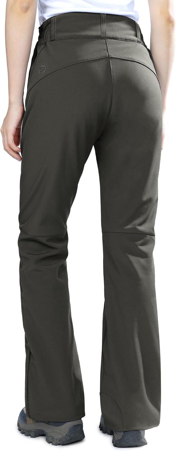 Outdoor Ventures Fleece Lined Waterproof Pants Women Ski Snow Insulated Softshell Snowboard Hiking with Boot Cut(New Grey – Elastic Waistband)