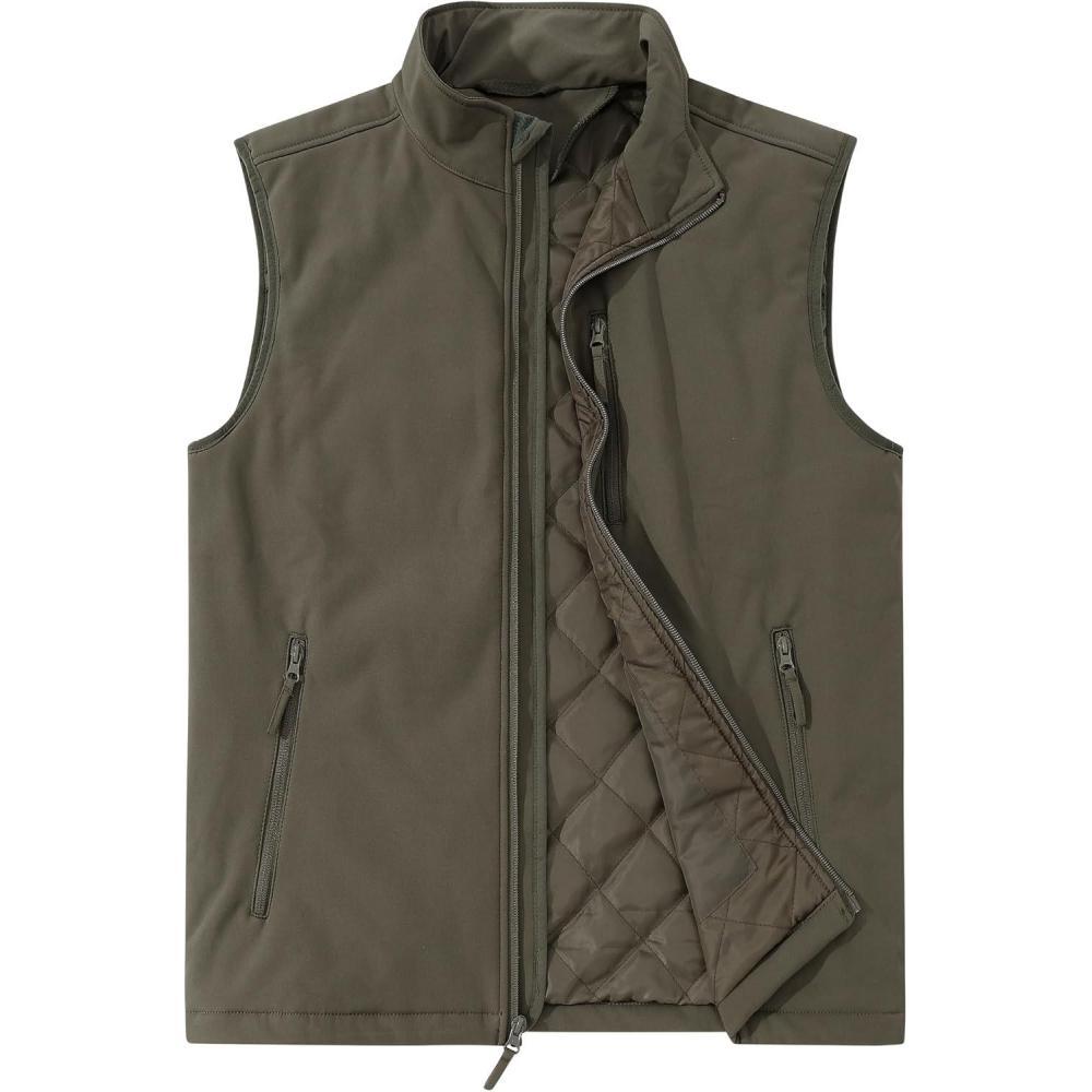 Outdoor Ventures Men’s Casual Outerwear Vest Lightweight Winter Zip Up Sleeveless Jacket for Hiking Travel Golf Running(Olive)