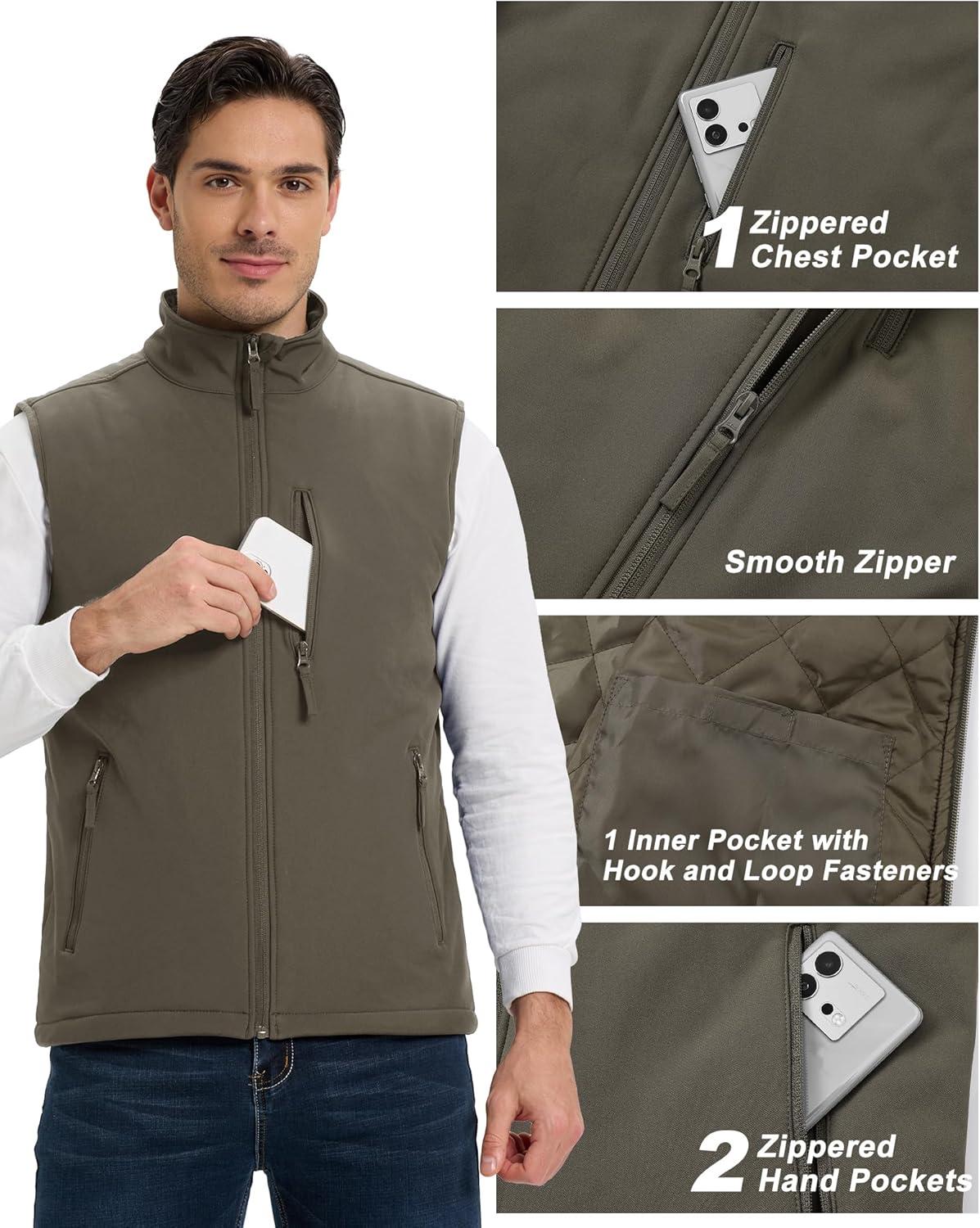 Outdoor Ventures Men’s Casual Outerwear Vest Lightweight Winter Zip Up Sleeveless Jacket for Hiking Travel Golf Running(Olive)