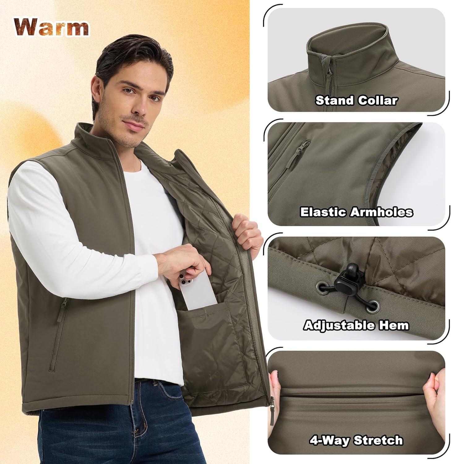 Outdoor Ventures Men’s Casual Outerwear Vest Lightweight Winter Zip Up Sleeveless Jacket for Hiking Travel Golf Running(Olive)